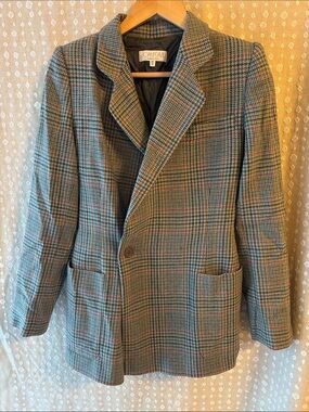 Joan & David Women's Plaid Pea Coat in Gray with Multi-Color Windowpane